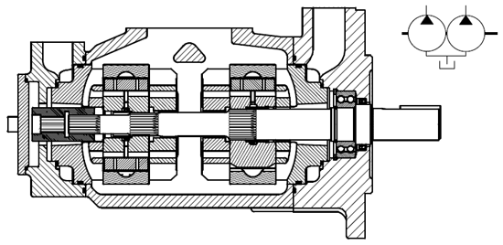 DENISON丹尼遜T6EE系列帶尾驅(qū)動(dòng)雙聯(lián)葉片泵剖面圖